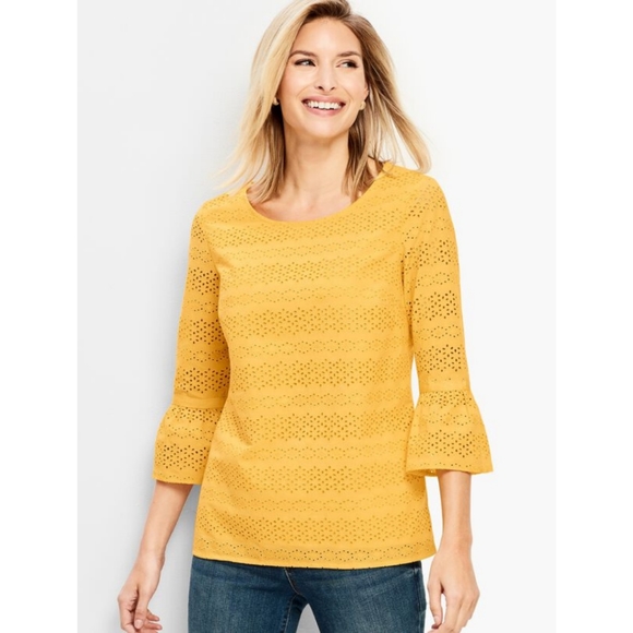 Talbots Tops - Talbots Eyelet 3/4 Flounce Sleeve Blouse